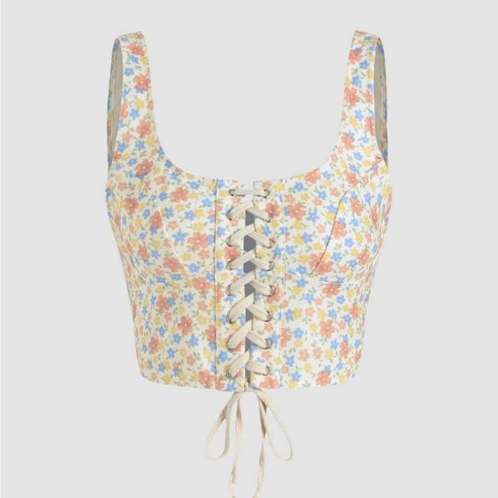 Cider Floral Lace-Up Crop Top